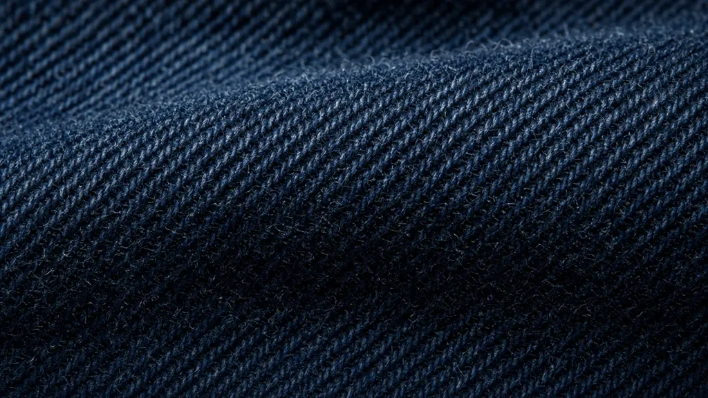 Close-up of dark indigo denim twill fabric